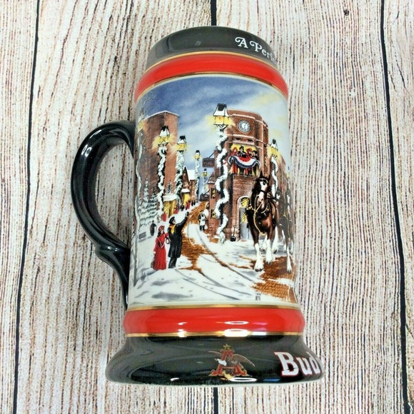 Budweiser Other - 1992 Budweiser Holiday Beer Stein "A Perfect Christmas" Clydesdale Horses #12306